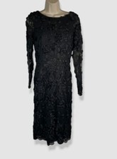 Xscape Womens Black Embellished Lace Long Sleeve Midi Dress Size 6