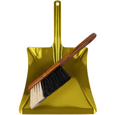 Kehrgarnitur Metall gold Kehrset Kehrschaufel + Handfeger Naturhaar Schmutzblech