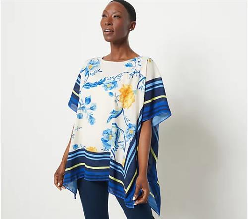 J Jason Wu Floral Chiffon Scarf Top w/Jersey Cami (Bright Blue, XS) A486613