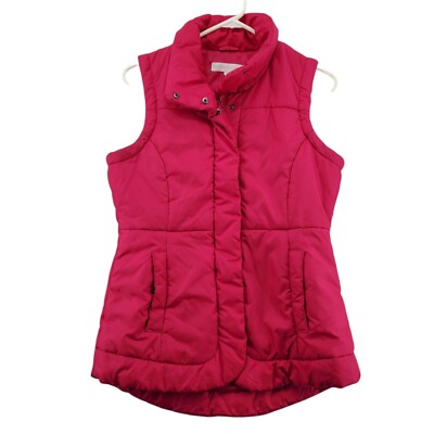 NEW YORK & COMPANY Vest Women's Quilted Polyester Zip/Snap-Up Pockets Pink Small