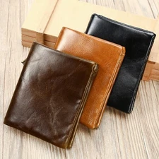 Men's RFID Leather Wallet Multiple Card Slots & Coin Zipper Pocket Anti-Theft