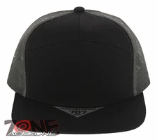 7 PANEL FLAT BILL SNAPBACK TRUCKER BASEBALL CAP HAT GRAY BLACK