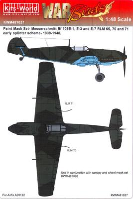Kits World Decals 1/48 Bf-109E-1/E-3/E-7 EARLY SPLINTER SCHEME PAINT MASK Part 1