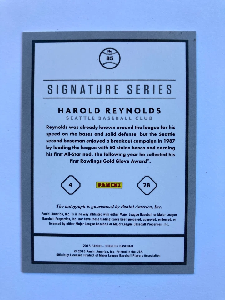 2015 Panini Donruss Signature Series Harold Reynolds #85 Auto - Image 2 of 2