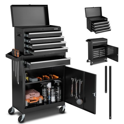 VEVOR 5-Drawer Rolling Tool Chest Storage Cabinet w/ Lockable Wheels, Drawers