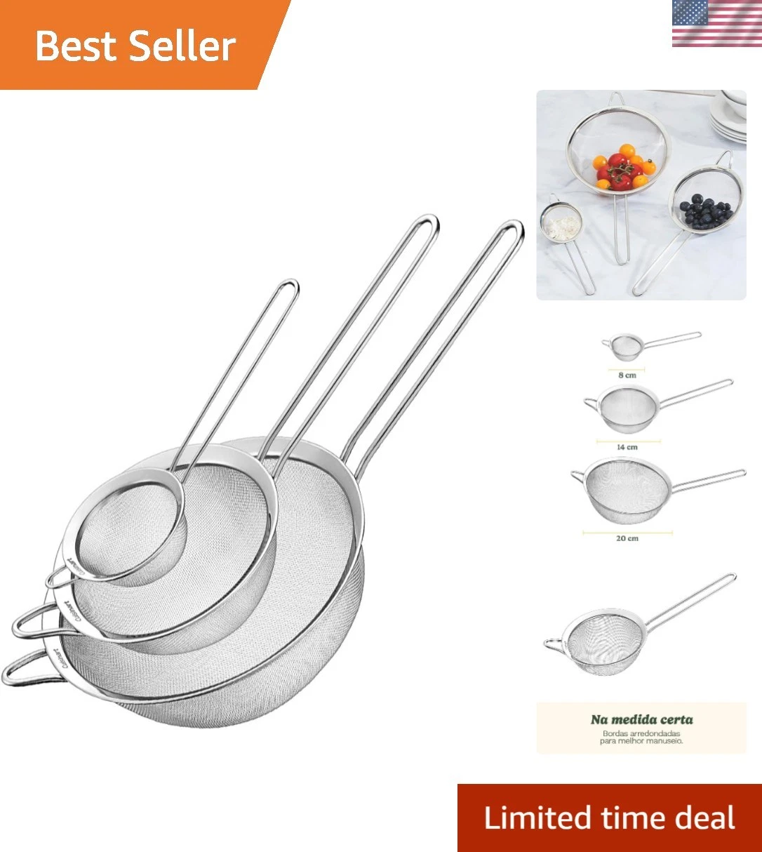 New Mesh Strainers Silver 3-Size Pack