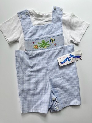 Silly Goose Under The Sea Hand Smocked Shortall Set 4T