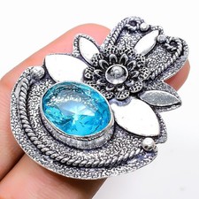 Swiss Blue Topaz Gemstone 925 Sterling Silver Jewelry Adjustable Ring