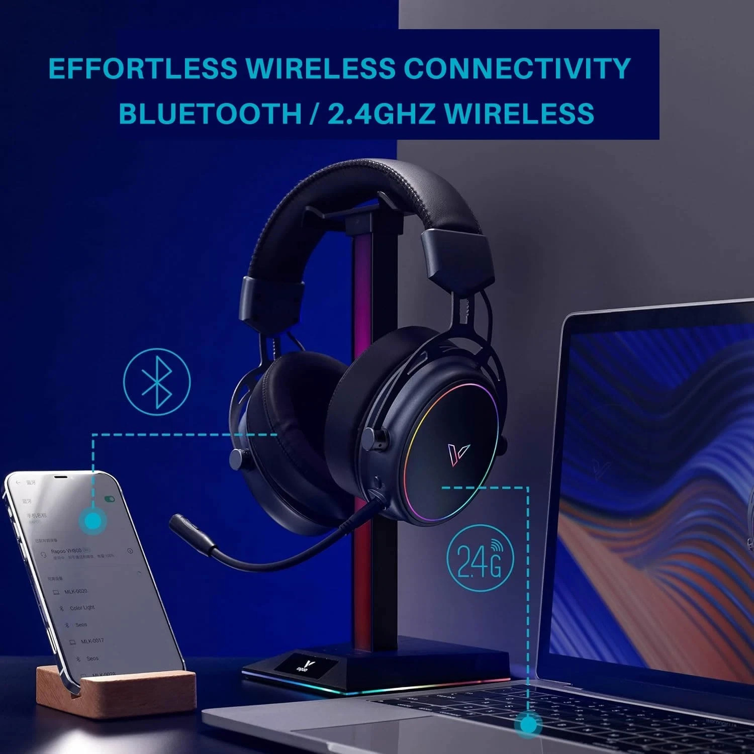 Wireless Gaming Headset for PC PS4 PS5 Switch 2.4GHz Microphone Stereo RGB