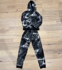 Nike Youth Medium Hoodie  Joggers Set Black Grey Tie-Dye All Over Swoosh Fleece