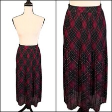 Vintage Sag Harbor Plaid 90s Purple Green Tartan Midi Skirt Preppy Cottagecore M