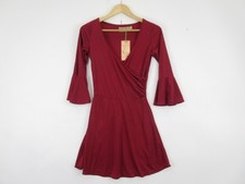Mia Suri Mini Wrap Dress Ladies UK 10 Burgundy New Tags Flare Sleeve Party