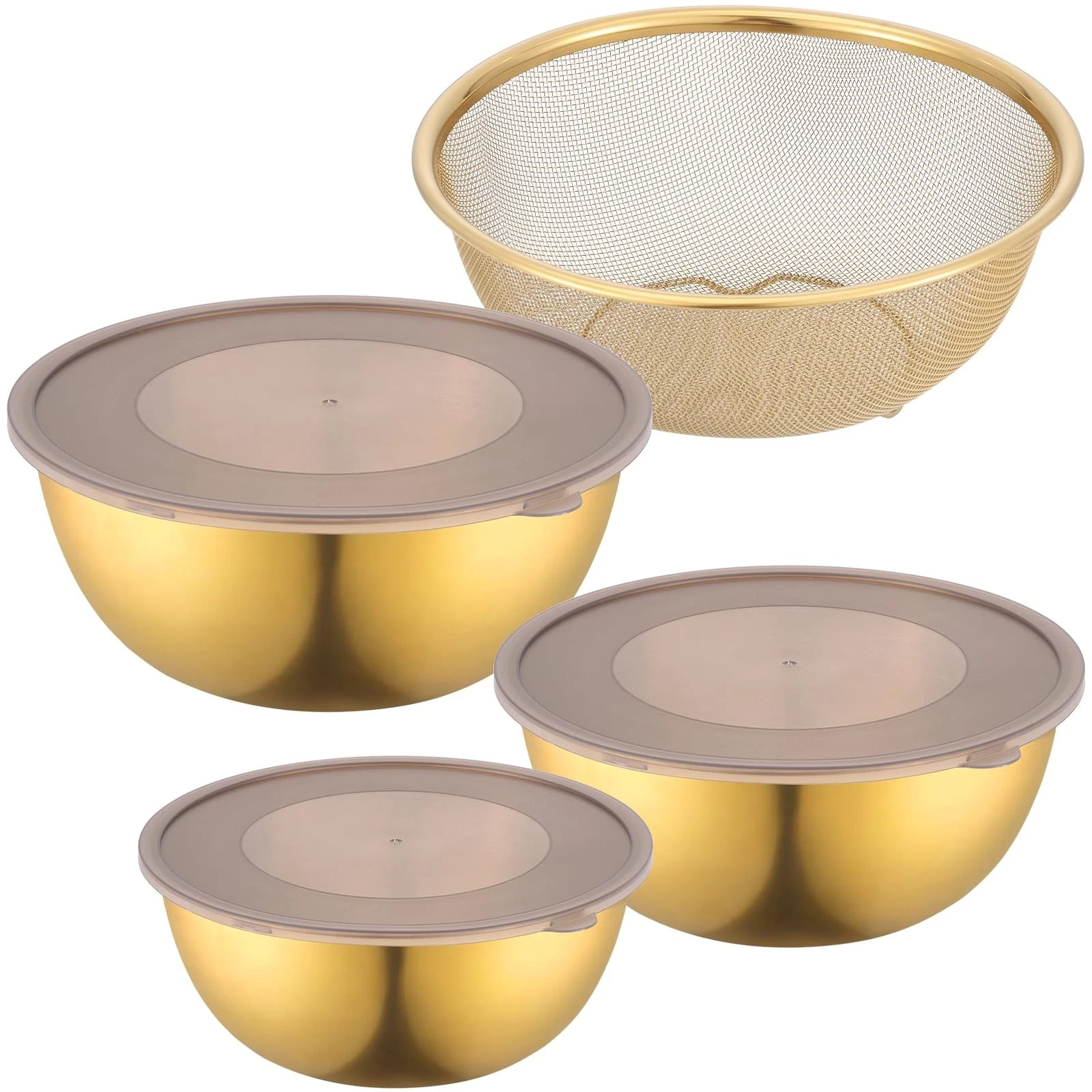 Gold Mixing Bowls with Airtight Lids Stainless Steel Mixing Bowl Set of 3 Met...