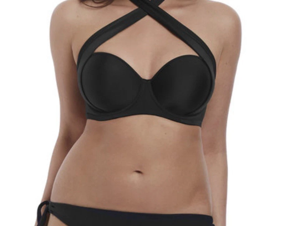 FREYA DECO SWIM BLACK UNDERWIRE MOULDED BANDEAU BIKINI TOP SIZE 30H Foto 4 de 4