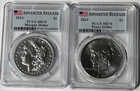 2024 MORGAN & PEACE SILVER DOLLAR SET PCGS MS70 ADVANCED RELEASE FLAG LABEL!!!