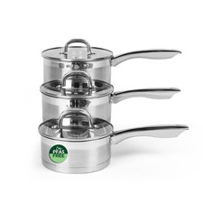 Salter Saucepan Set 3 PC 16 18 & 20 cm Pans Stainless Steel Timeless Collection