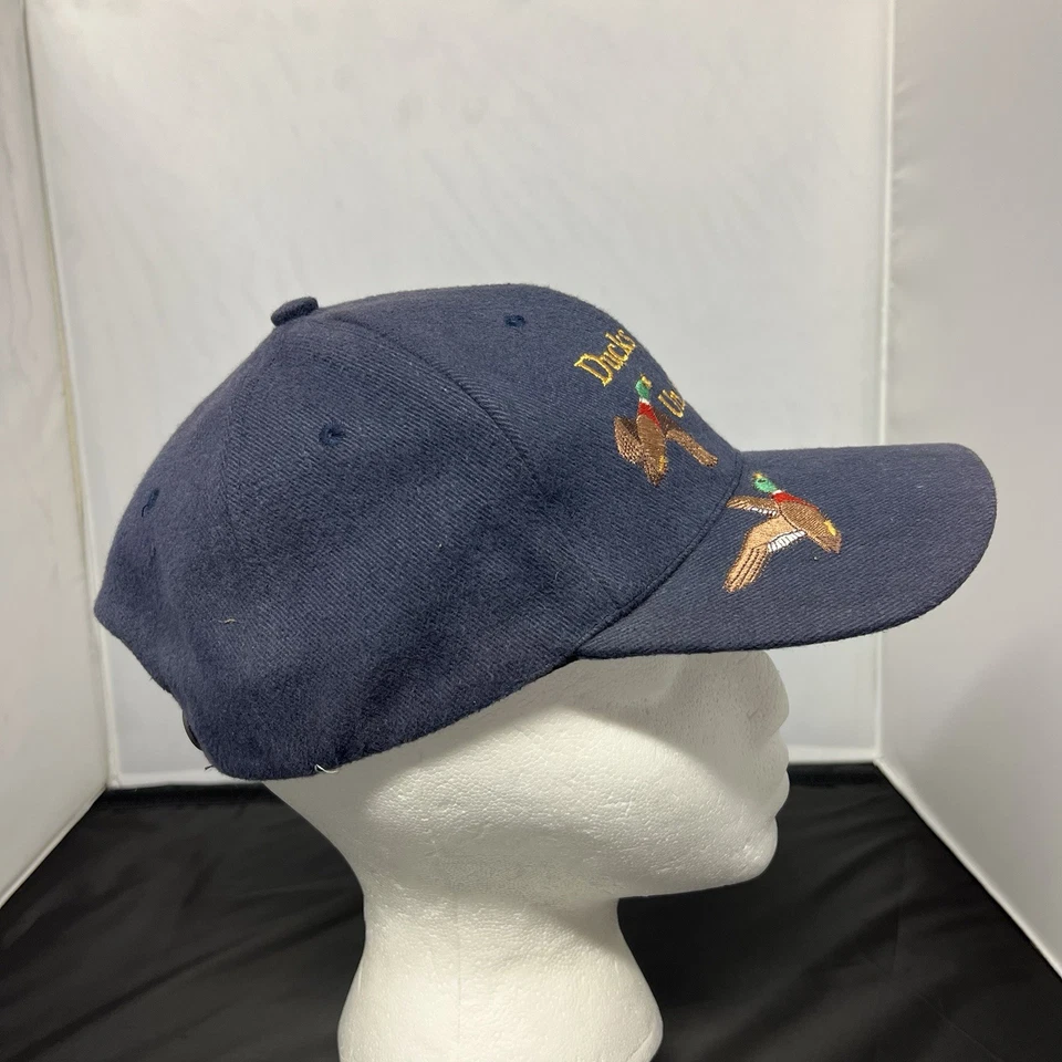 复古 Ducks Unlimited 罕见棉质帽子鸭扣狩猎刺绣蓝色 — 第 4/4 张图片