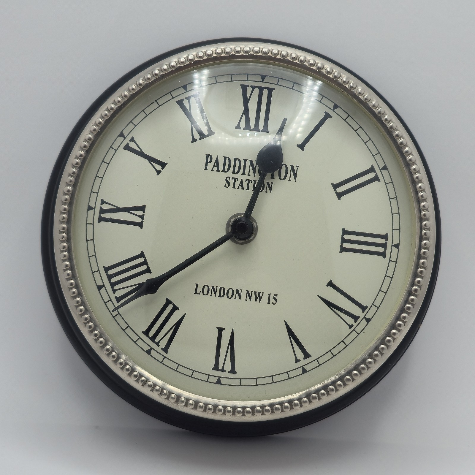 Paddington Station London NW15 7.5" VTG Round wall Hanging Silver Clock Tested
