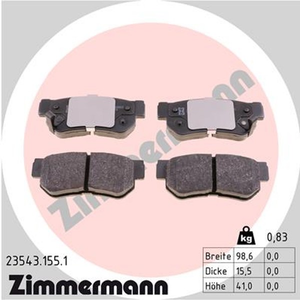 Bremsbelagsatz Scheibenbremse Zimmermann 23543.155.1 FüR Hyundai KIA Ssangyong 1-image