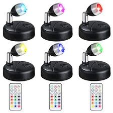 6 Pieces Battery Operated Spotlights Indoor LED Wireless Spotlight Black
