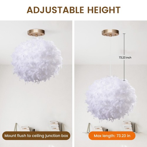 Modern Chandelier for Bedroom, 14" Artisan Luxe Romantic Feather Pendant Ligh... - Picture 3 of 7