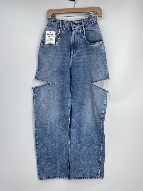 Maison Martin Womens Jeans Blue Size 6 Margiela Cotton Wide Leg Denim Top Cut
