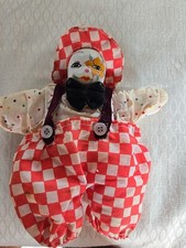 Vtg Clown Polka Dot Shirt Checker Suspenders Hat Cloth Weighted Body Porcelain