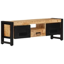 TV Cabinet Natural Wood Solid Mango Wood, Powder-Coated Iron Medium