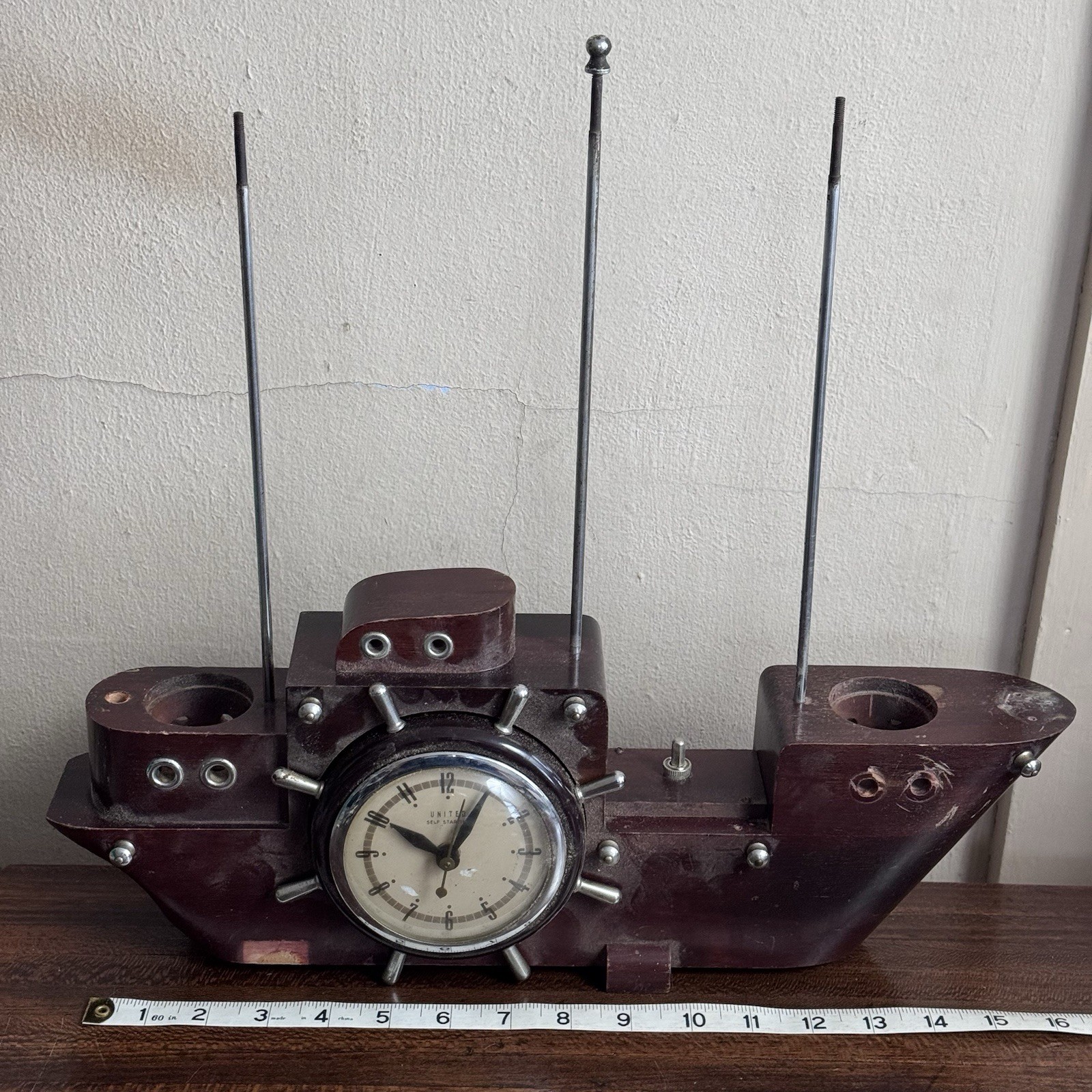 Vtg United Clipper Ship Clock 811 Has Been Through A Bad Storm As-Is