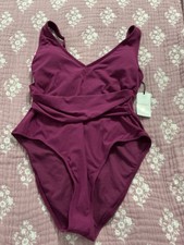 Women's Ribbed Plunge Twist One Piece Swimsuit Shade Shore Purple NWT Medium