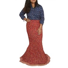 Sanskriti Vintage Indian Bollywood Women Long Skirt Hand Beaded Maroon M Size Le