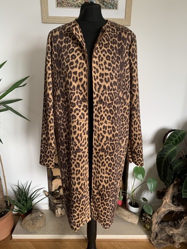 ZARA Leopard Print Faux Suede Jacket - Size Large - Duster Coat Blazer