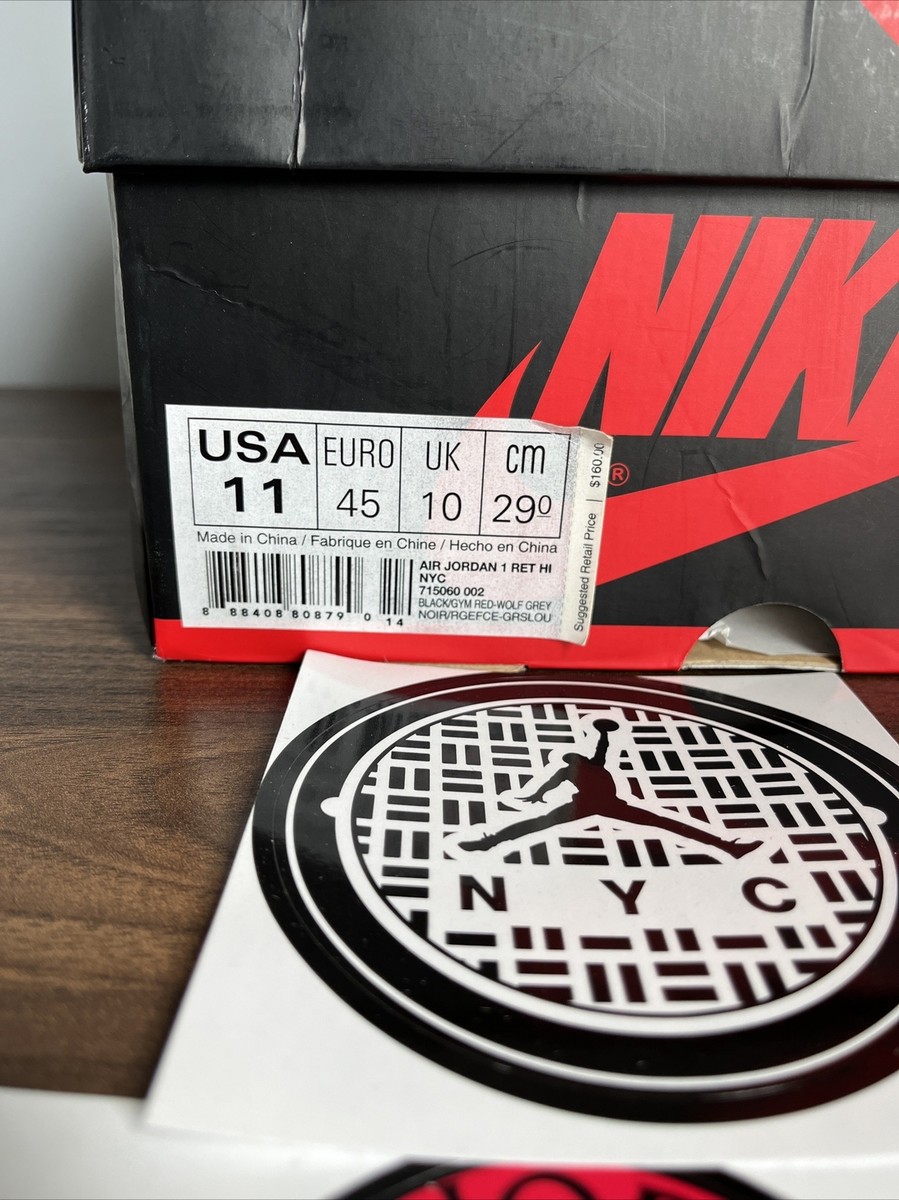 AIR JORDAN 1 RETRO HIGH NYC 23NY Size 11 BLACK GYM RED WOLF  display picture 1