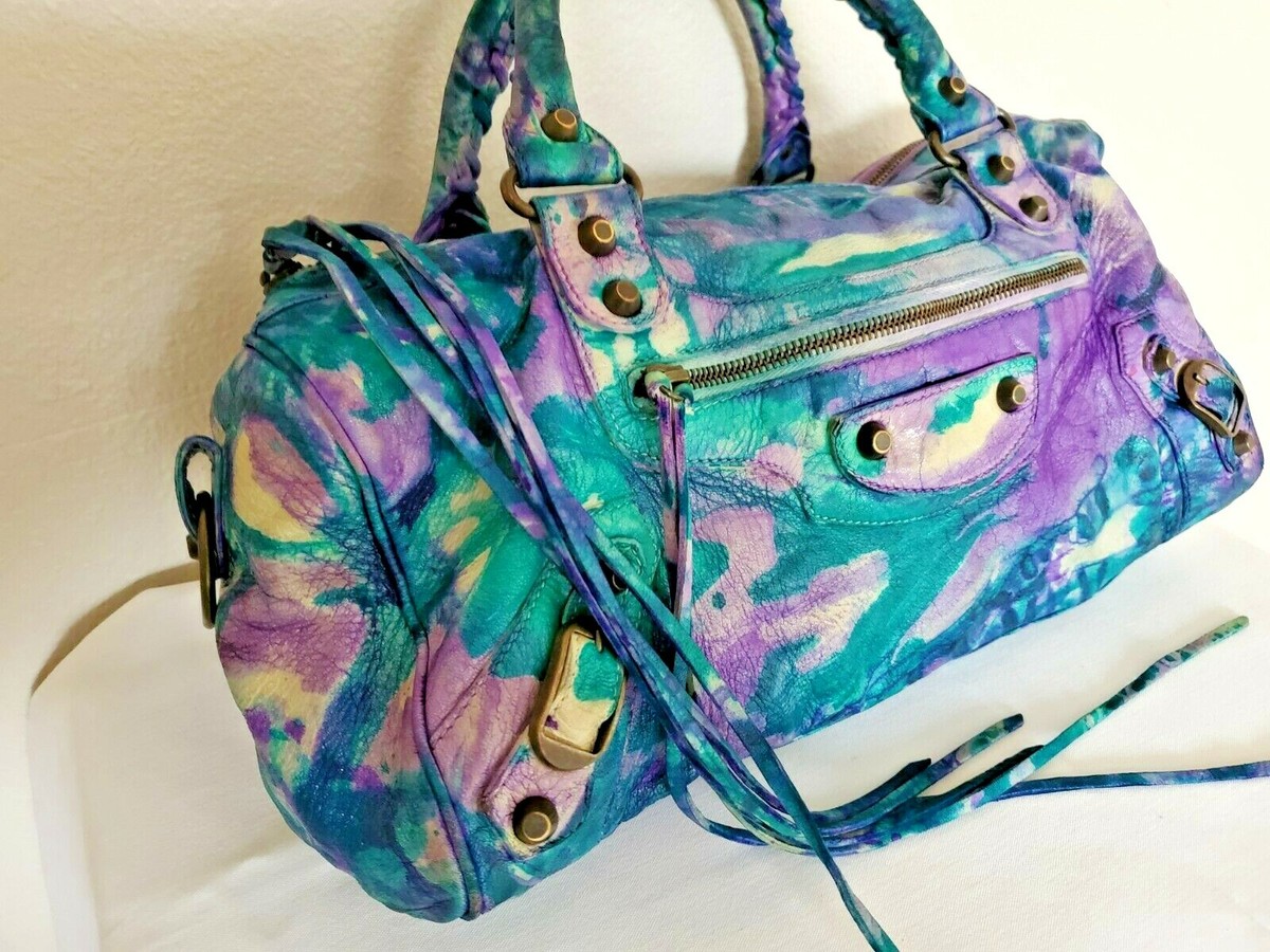 Balenciaga tie dyed graffiti giant city bag green denim blue Balenciaga tie dyed graffiti giant city bag green denim blue