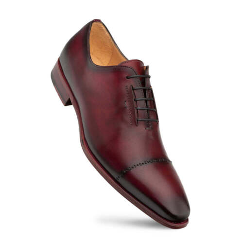 NUEVOS Zapatos de Vestir Mezlan con Cordones Premium Pátina Punta de Gorra Oxford Cuero Borgoña - Imagen 1 de 5