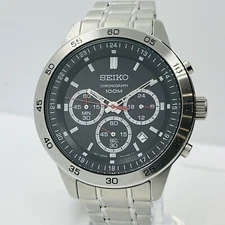 Seiko Men’s Neo Sport Chronograph 10ATM Black Dial Silver Steel Watch SKS515P1