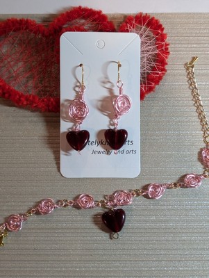 Elegant  Delicate Rose bracelet and earrings Set