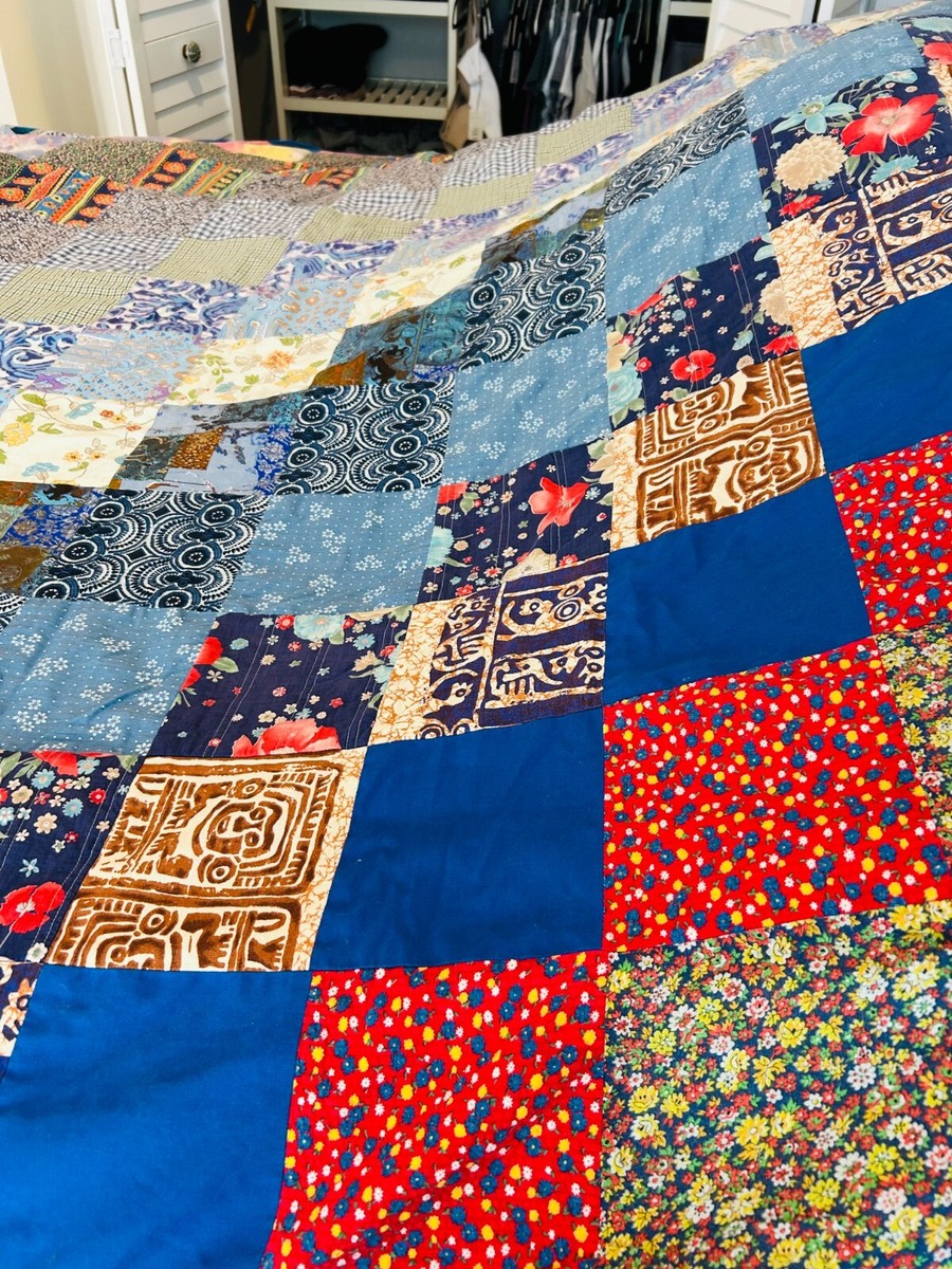VINTAGE BIG 60'S TO 70'S HAND MADE PATCHWORK QUILT CORDUROY