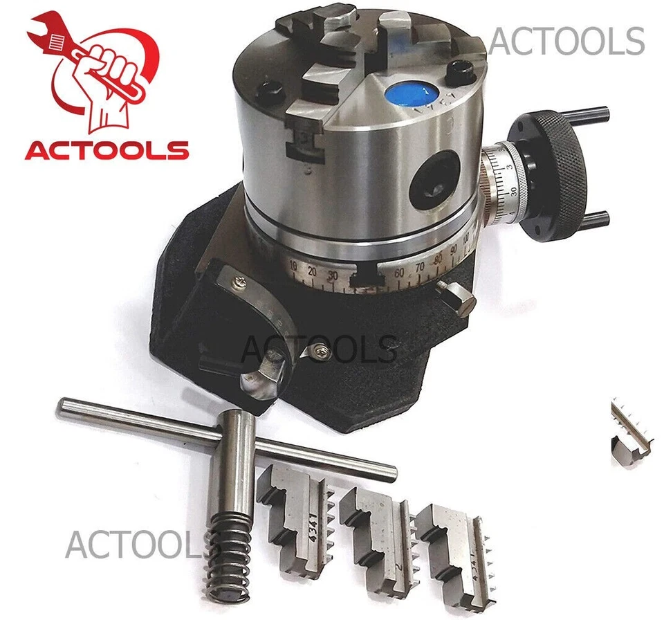 Mesa giratoria inclinable de 4" pulgadas con portabrocas autocentrante 100 mm y placa posterior Foto 2 de 4