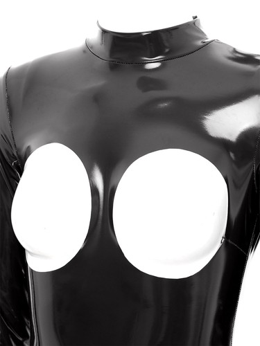 Damen Catsuit Wetlook Offenem Brust Schritt Overalls mit Reißverschluss Clubwear - Bild 20 von 39