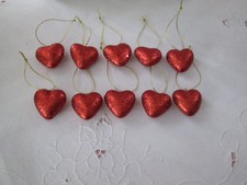 Pkg of 10- Small 1-1/4" Red Glitter Heart Valentines Day Ornaments, NEW