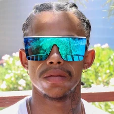 Oversized Flat Top Square VINTAGE RETRO SHIELD VISOR Style FASHION SUNGLASSES