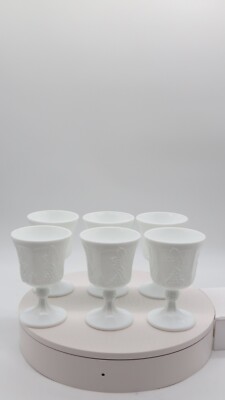 Vintage Set of 8 Indiana Glass Colony Harvest Grape Milk  Vintage milk glass set of 8 White Goblets harvest grape Indiana glass company main image 1