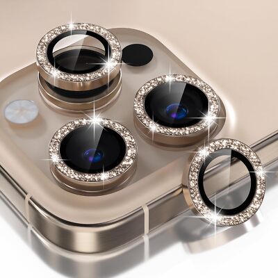 For iPhone 16 Pro Max/16 Pro Bling Glitter Tempered Glass Camera Lens Protector 