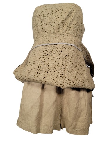 Tibi Women Size 6 Dress Romper Gold Eyelet Lined Strapless 100% Linen - Picture 5 of 7