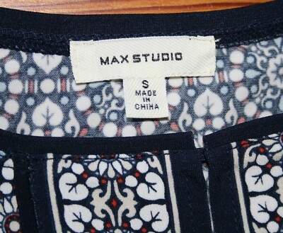 Max Studio Kleid Gr. S neuwertig ärmellos blau weiß rot Stretch