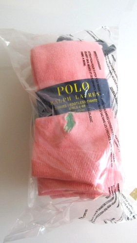 Polo Ralph Lauren Little Girls 4-6 Cotton Blend Footless 2 Pair Tights Pink NEW - Picture 2 of 7