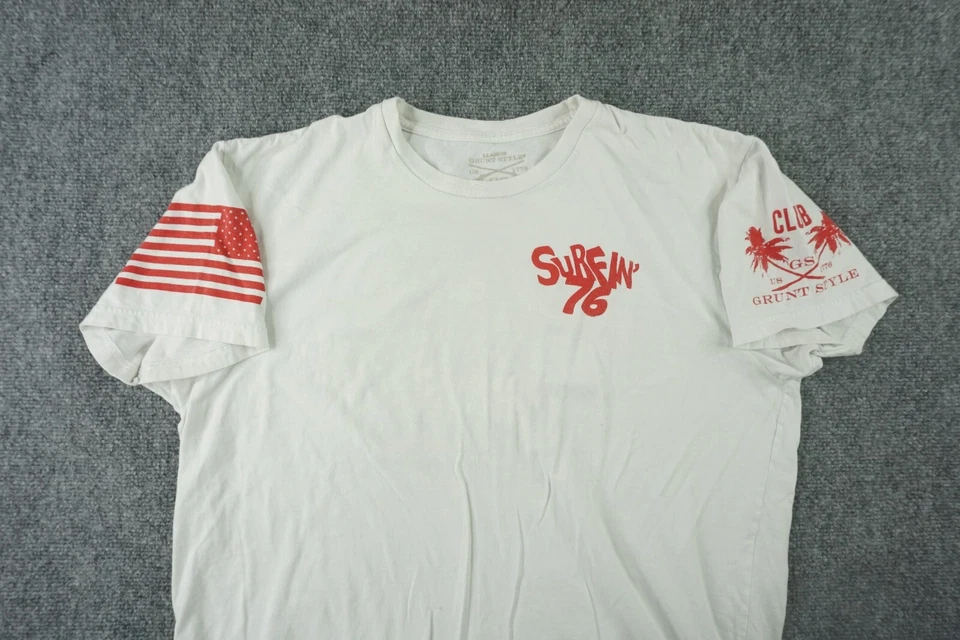 Camisa Estilo Grunt Hombres XL Blanca Estatua de la Libertad Surfin 76 Gráfico Manga Corta Foto 4 de 4