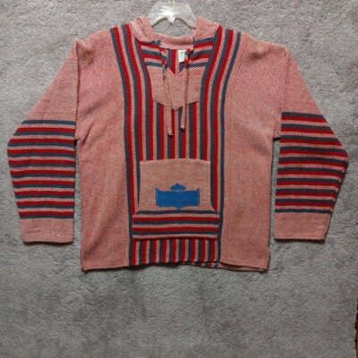 Drug Rug Corona Beer Poncho XL Mexican Baja Red Green Striped Hoodie Pullover