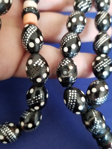 Antique Black Coral Prayer Beads Hand Inlaid Silver white with red coral 59 g - Picture 6 of 10